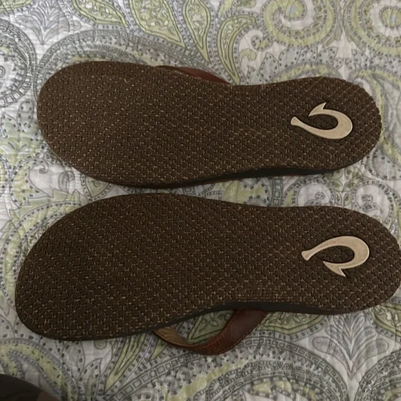 Sandals worn 1 or 2 times. One blemish on left front see photo. Very minor. - Picture 2 of 5